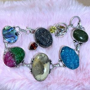 NEW AGATE DRUZY ABALONE GEMSTONE BRACELET PENDANT